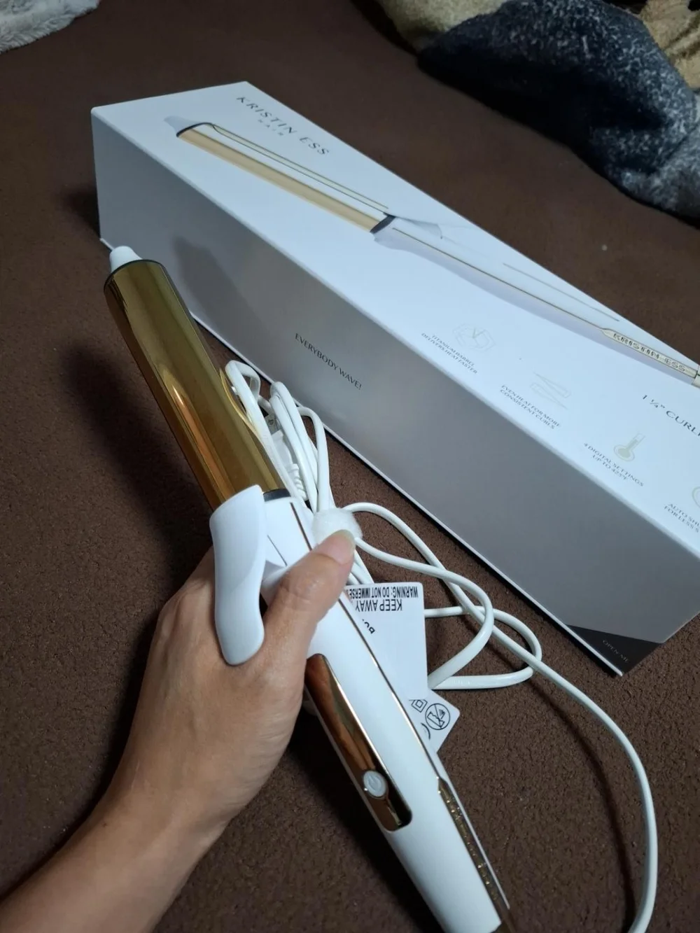 White and Gold Curling Iron for Women Hair